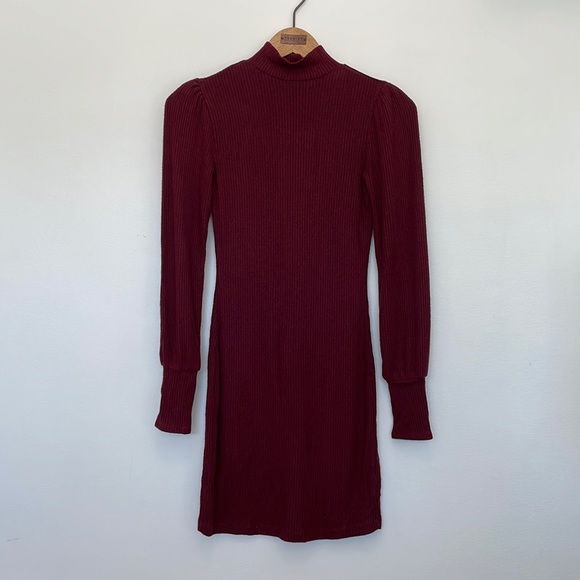 Mock Neck Puff Sleeve Dress - Picture 1 of 3